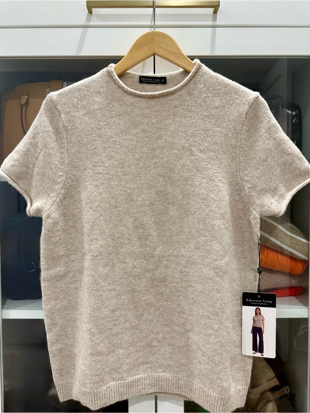 NWT Emerson Lang Oatmeal Short Sleeve Knit Sweater Top XL